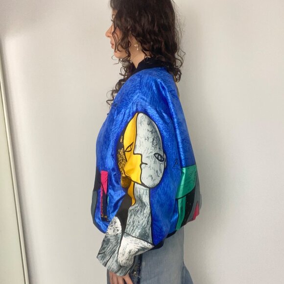 Vintage 90s Pablo Picasso Arts Satin Bomber Jacket - Picture 2 of 4